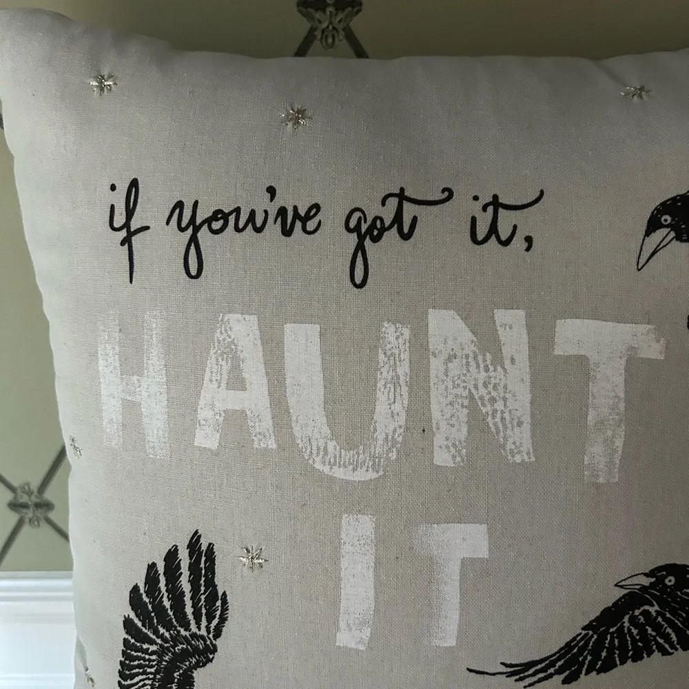 Pottery Barn Gray Halloween Throw Pillow. EUC